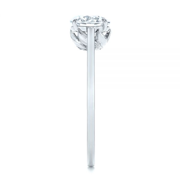 14k White Gold 14k White Gold Organic Leaf Solitaire Diamond Engagement Ring - Side View - 105392