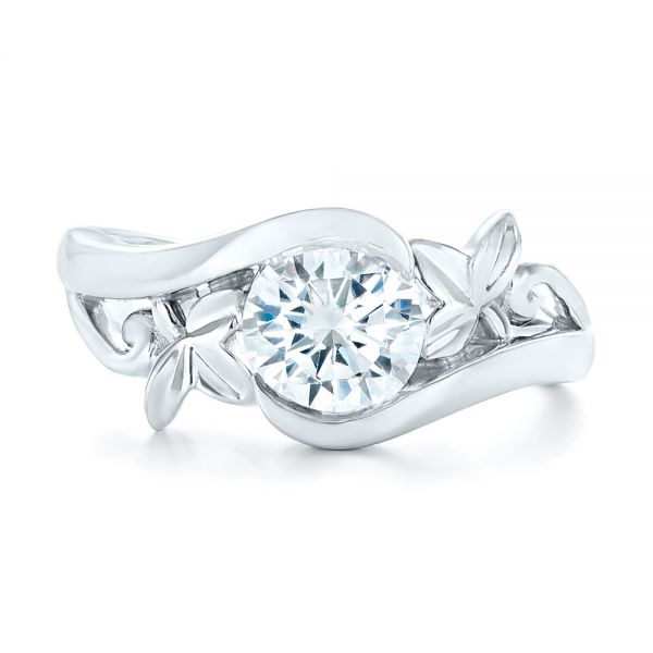 14k White Gold Organic Leaf Solitaire Diamond Engagement Ring - Top View -  102411