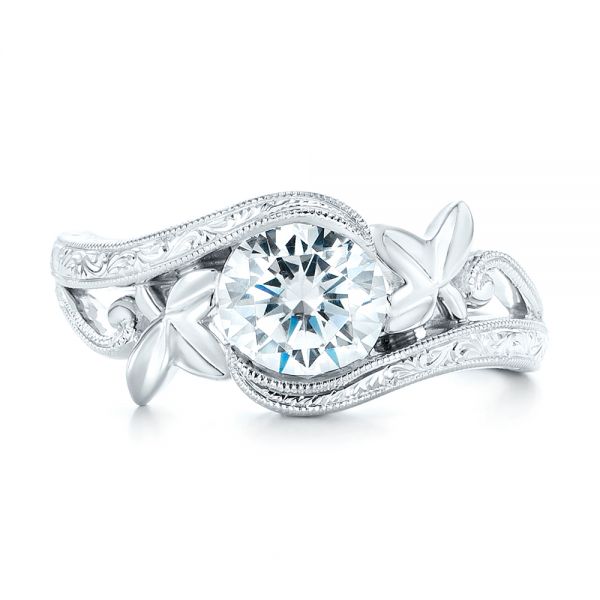  Platinum Platinum Organic Leaf Solitaire Diamond Engagement Ring - Top View -  102580