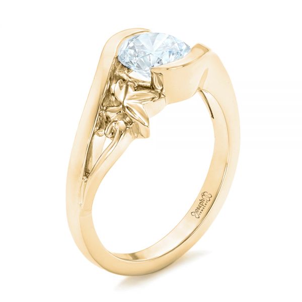 14k Yellow Gold 14k Yellow Gold Organic Leaf Solitaire Diamond Engagement Ring - Three-Quarter View -  102411