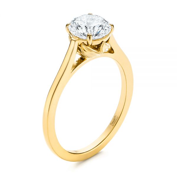 14k Yellow Gold 14k Yellow Gold Organic Leaf Solitaire Diamond Engagement Ring - Three-Quarter View -  105392