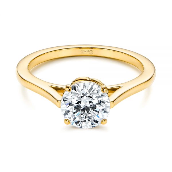 18k Yellow Gold 18k Yellow Gold Organic Leaf Solitaire Diamond Engagement Ring - Flat View -  105392 - Thumbnail