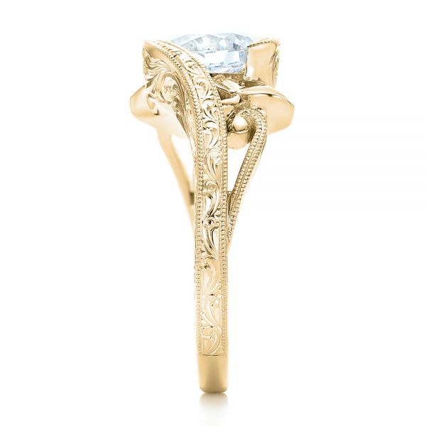 18k Yellow Gold 18k Yellow Gold Organic Leaf Solitaire Diamond Engagement Ring - Side View -  102580