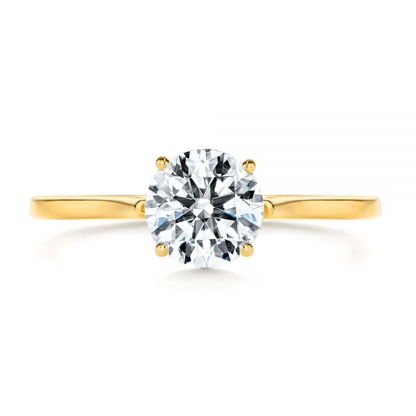 18k Yellow Gold 18k Yellow Gold Organic Leaf Solitaire Diamond Engagement Ring - Top View -  105392 - Thumbnail