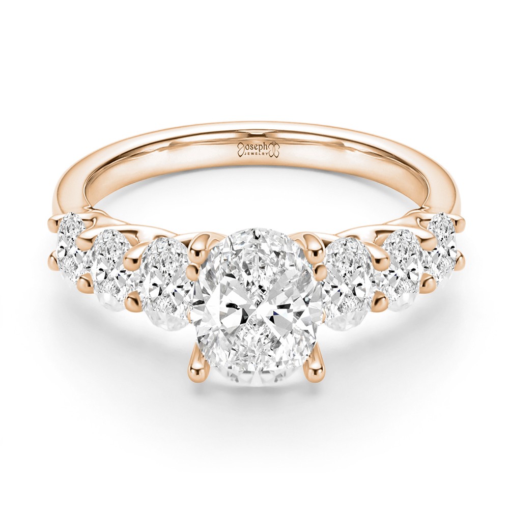 18k Rose Gold 18k Rose Gold Oval 7 Stone Diamond Engagement Ring - Flat View -  108152 - Thumbnail