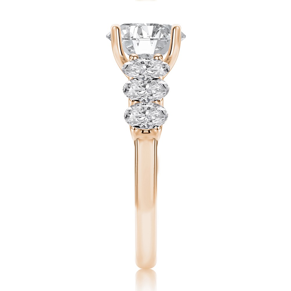 18k Rose Gold 18k Rose Gold Oval 7 Stone Diamond Engagement Ring - Side View -  108152 - Thumbnail