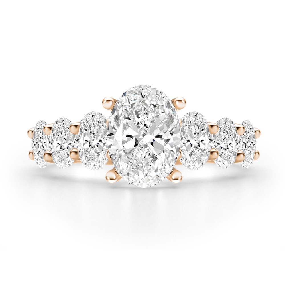18k Rose Gold 18k Rose Gold Oval 7 Stone Diamond Engagement Ring - Top View -  108152 - Thumbnail