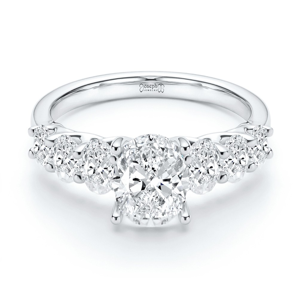 14k White Gold Oval 7 Stone Diamond Engagement Ring - Flat View -  108152 - Thumbnail