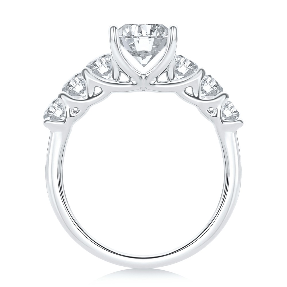14k White Gold Oval 7 Stone Diamond Engagement Ring - Front View -  108152 - Thumbnail