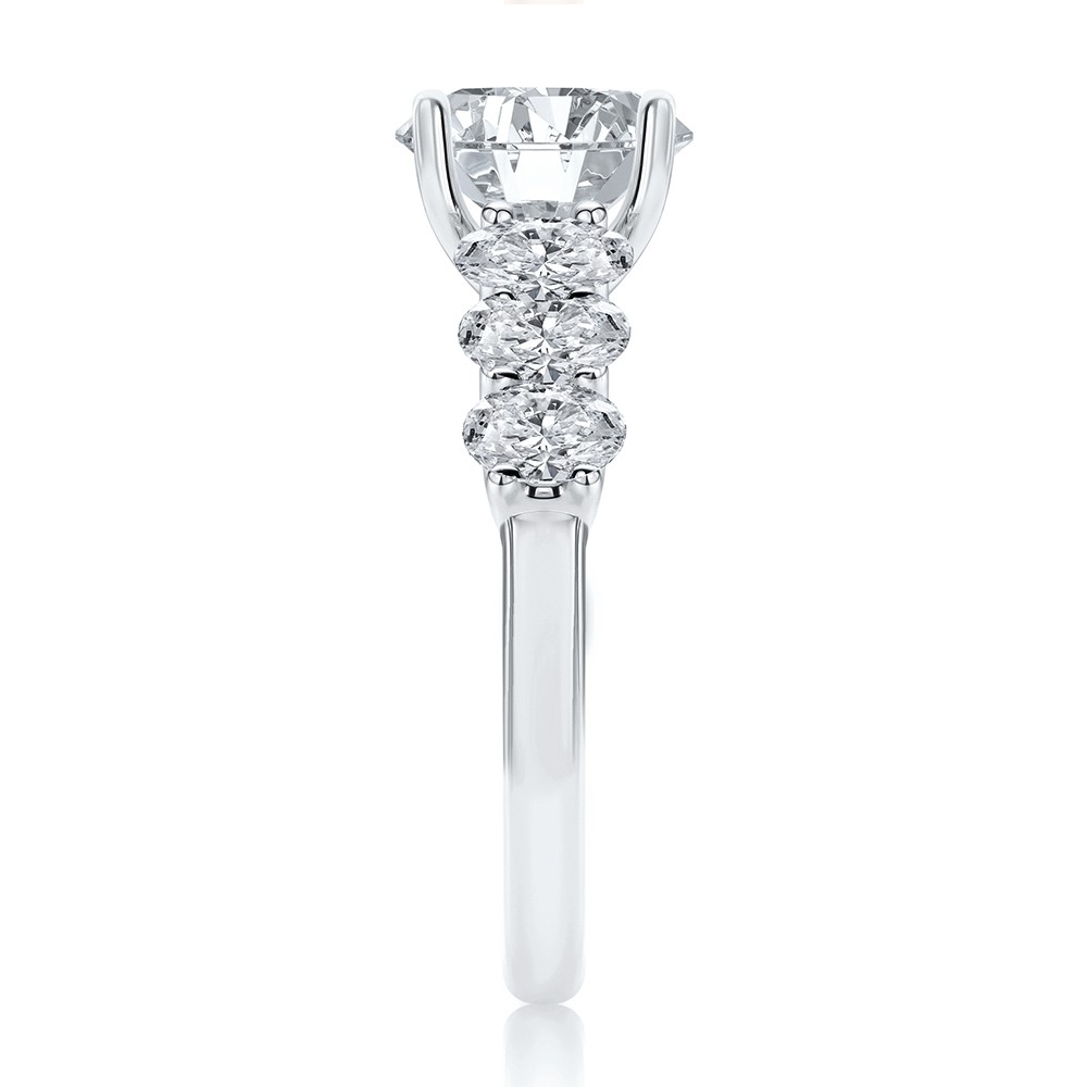 14k White Gold Oval 7 Stone Diamond Engagement Ring - Side View -  108152 - Thumbnail