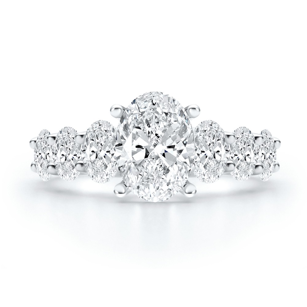 14k White Gold Oval 7 Stone Diamond Engagement Ring - Top View -  108152 - Thumbnail