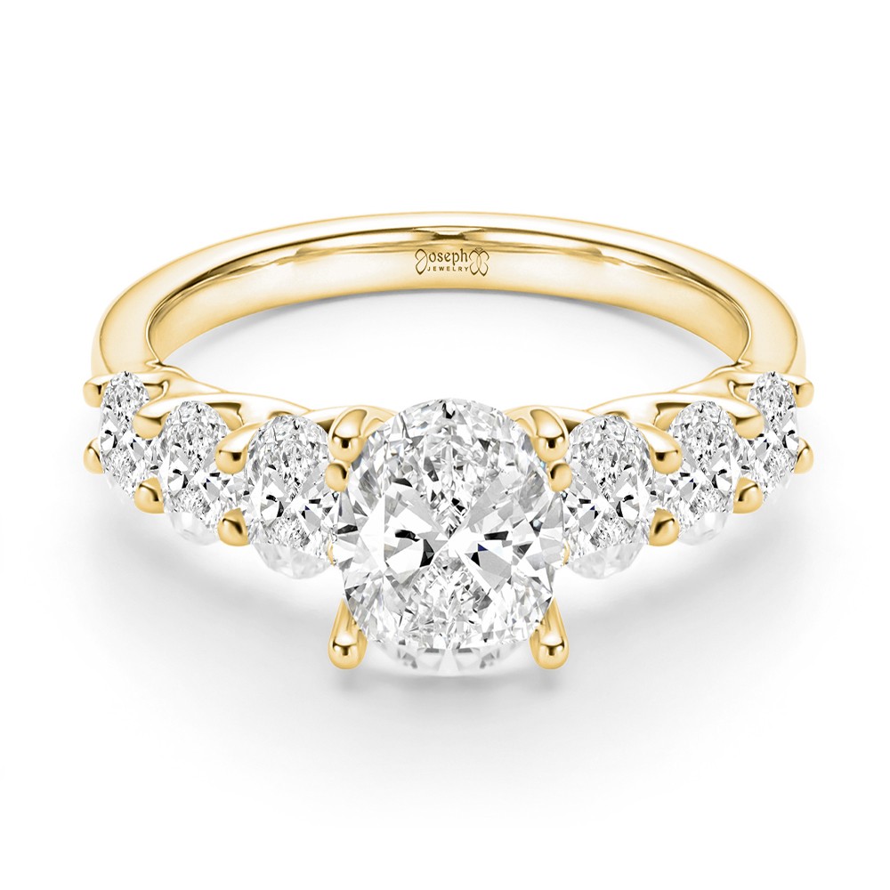 18k Yellow Gold 18k Yellow Gold Oval 7 Stone Diamond Engagement Ring - Flat View -  108152 - Thumbnail