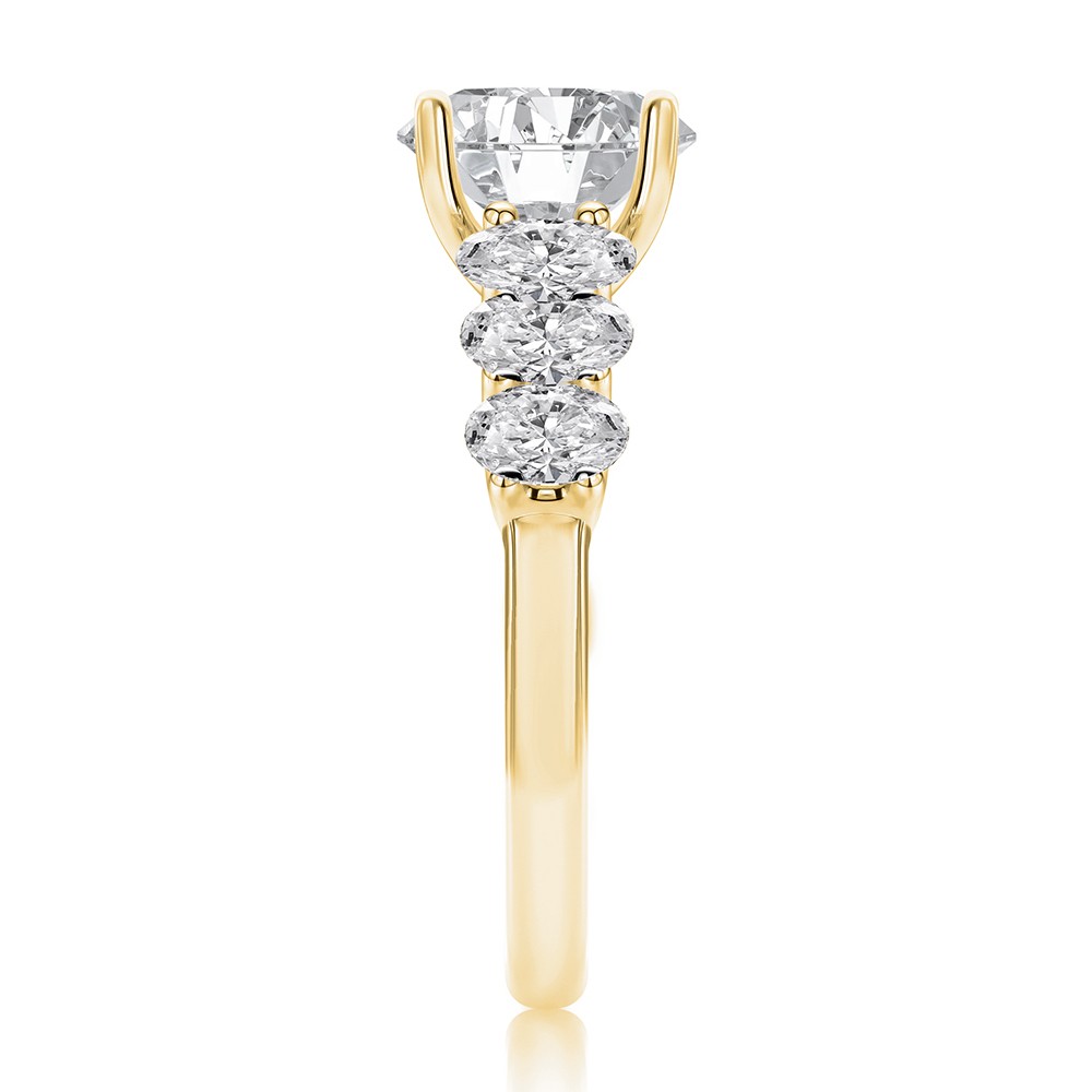 18k Yellow Gold 18k Yellow Gold Oval 7 Stone Diamond Engagement Ring - Side View -  108152 - Thumbnail