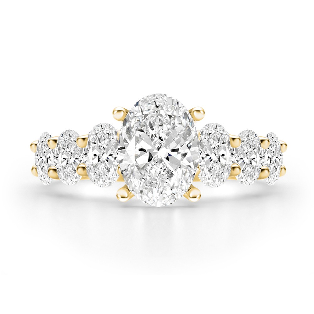 18k Yellow Gold 18k Yellow Gold Oval 7 Stone Diamond Engagement Ring - Top View -  108152 - Thumbnail