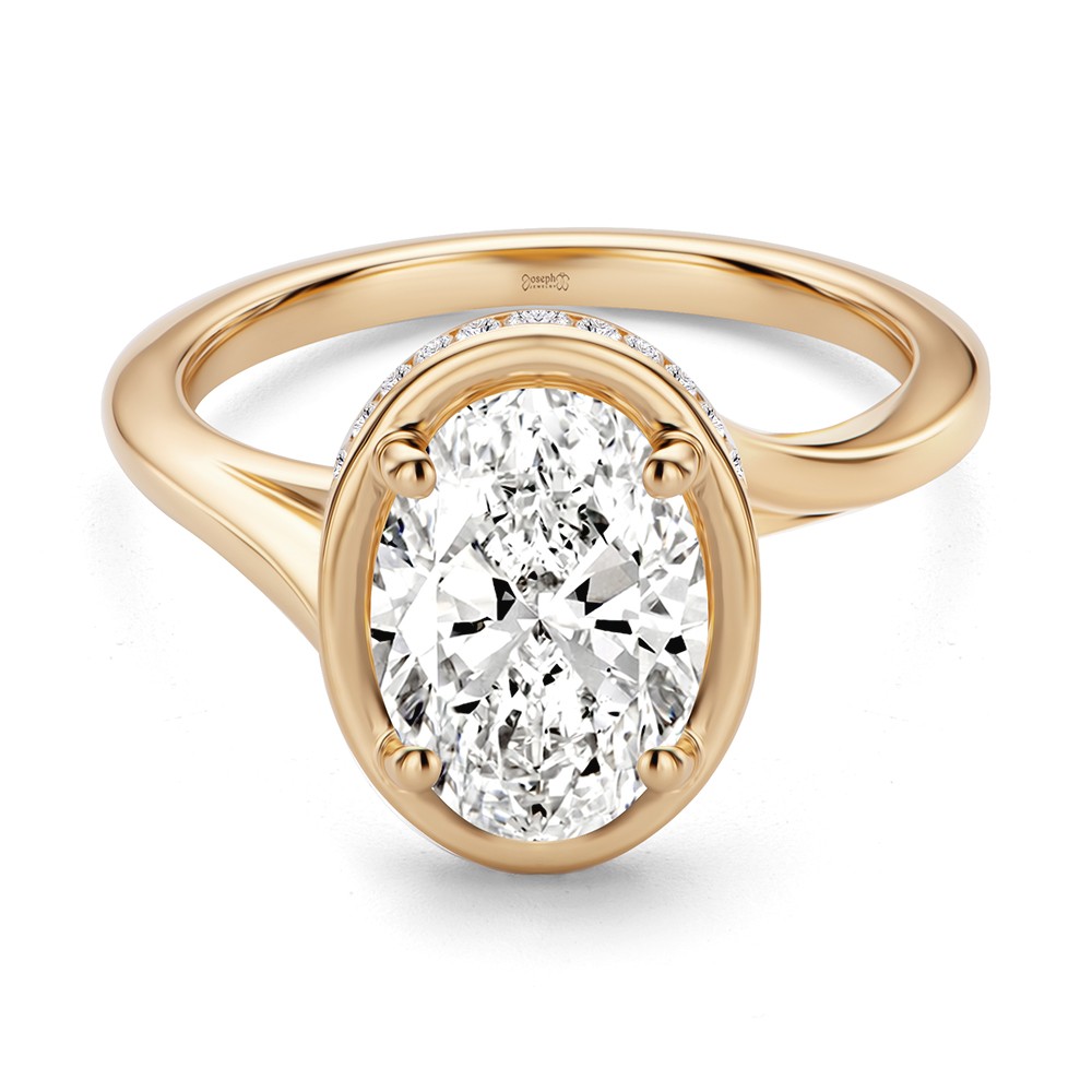 14k Rose Gold 14k Rose Gold Oval Bezel With Peekaboo And Hidden Halo Diamond Engagement Ring - Flat View -  108123