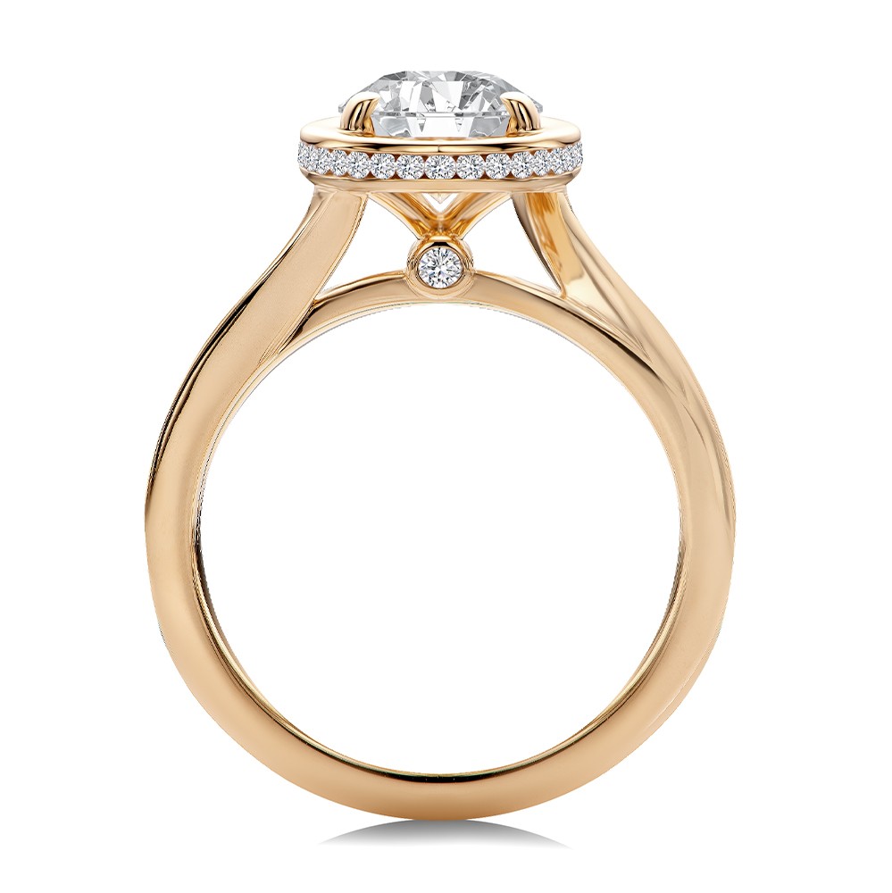 14k Rose Gold 14k Rose Gold Oval Bezel With Peekaboo And Hidden Halo Diamond Engagement Ring - Front View -  108123