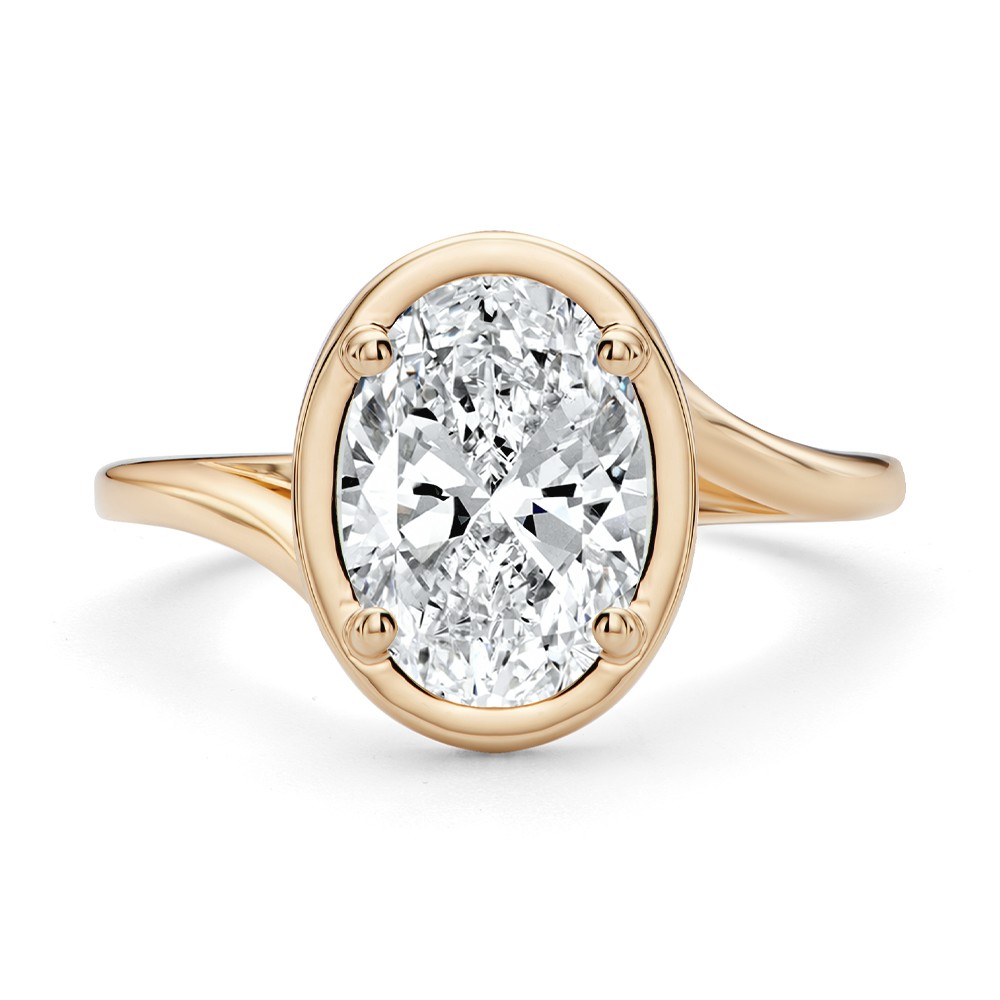14k Rose Gold 14k Rose Gold Oval Bezel With Peekaboo And Hidden Halo Diamond Engagement Ring - Top View -  108123
