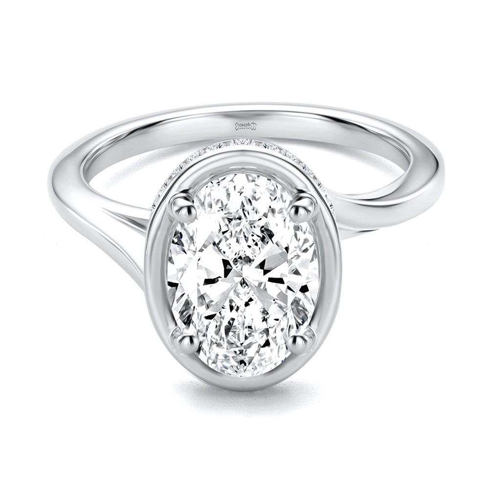 14k White Gold 14k White Gold Oval Bezel With Peekaboo And Hidden Halo Diamond Engagement Ring - Flat View -  108123
