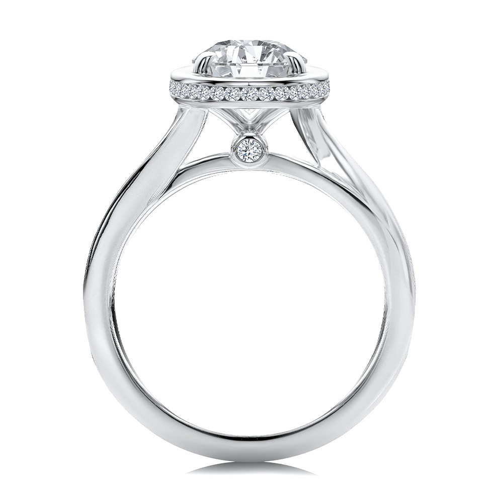 14k White Gold 14k White Gold Oval Bezel With Peekaboo And Hidden Halo Diamond Engagement Ring - Front View -  108123