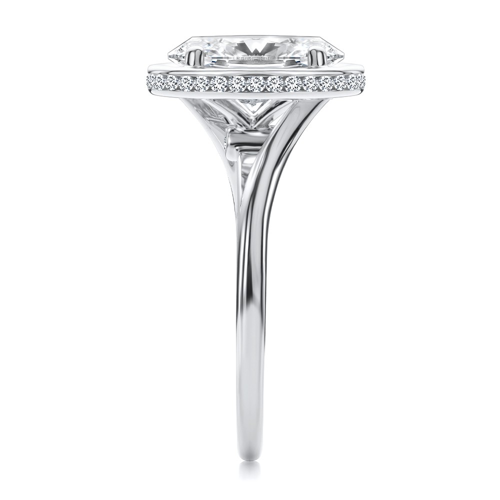 14k White Gold 14k White Gold Oval Bezel With Peekaboo And Hidden Halo Diamond Engagement Ring - Side View -  108123