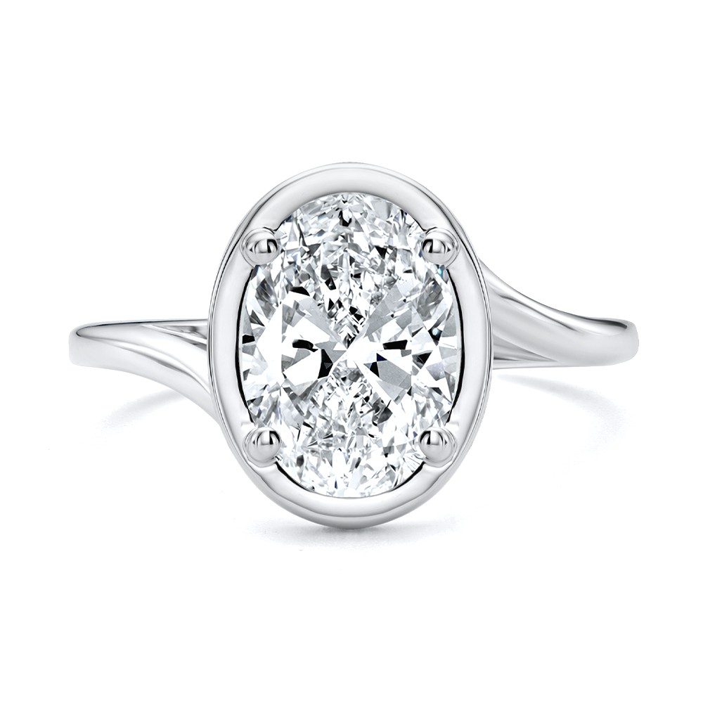 14k White Gold 14k White Gold Oval Bezel With Peekaboo And Hidden Halo Diamond Engagement Ring - Top View -  108123