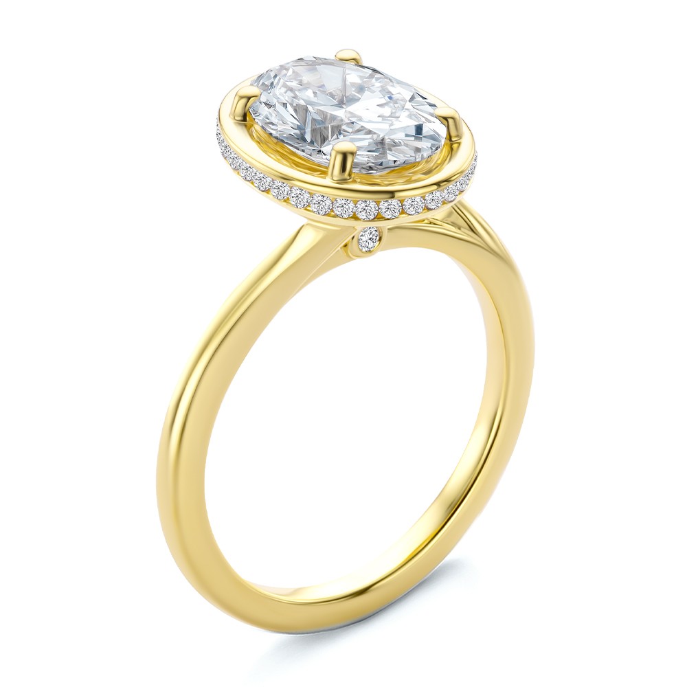 Oval Bezel with Peekaboo and Hidden Halo Diamond Engagement Ring - Image