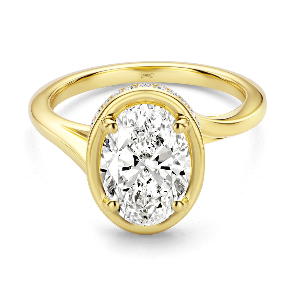 14k Yellow Gold Oval Bezel With Peekaboo And Hidden Halo Diamond Engagement Ring - Flat View -  108123