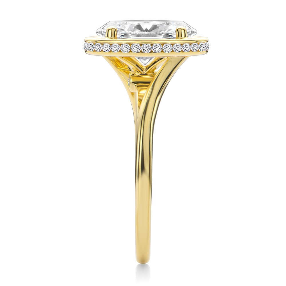 14k Yellow Gold Oval Bezel With Peekaboo And Hidden Halo Diamond Engagement Ring - Side View -  108123
