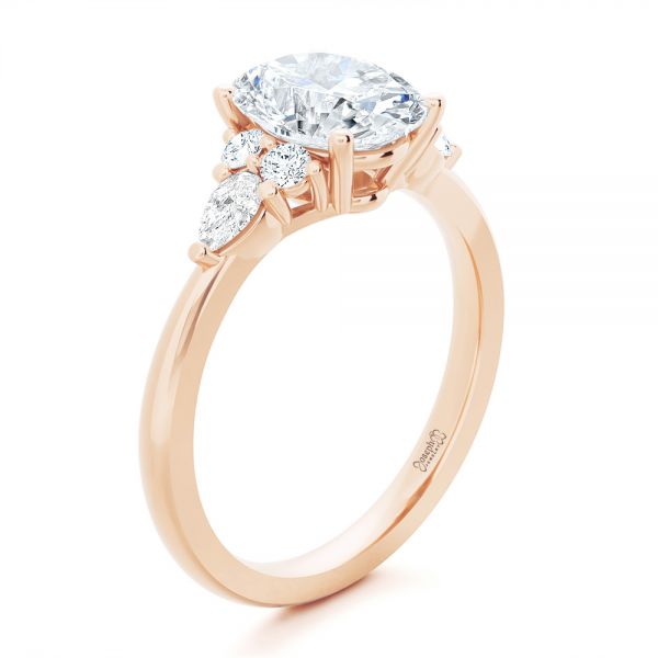 14k Rose Gold 14k Rose Gold Oval Cluster Engagement Ring - Three-Quarter View -  107282