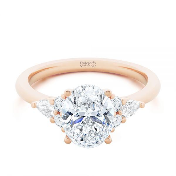 14k Rose Gold 14k Rose Gold Oval Cluster Engagement Ring - Flat View -  107282