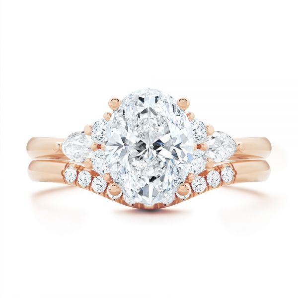 14k Rose Gold 14k Rose Gold Oval Cluster Engagement Ring - Top View - 107282