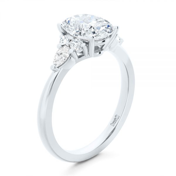 18k White Gold 18k White Gold Oval Cluster Engagement Ring - Three-Quarter View -  107282