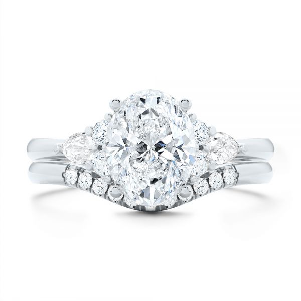 18k White Gold 18k White Gold Oval Cluster Engagement Ring - Top View -  107282