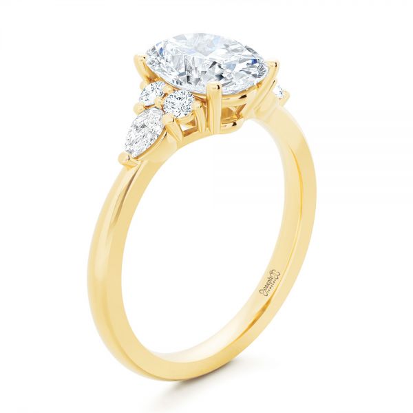 18k Yellow Gold Oval Cluster Engagement Ring - Three-Quarter View -  107282