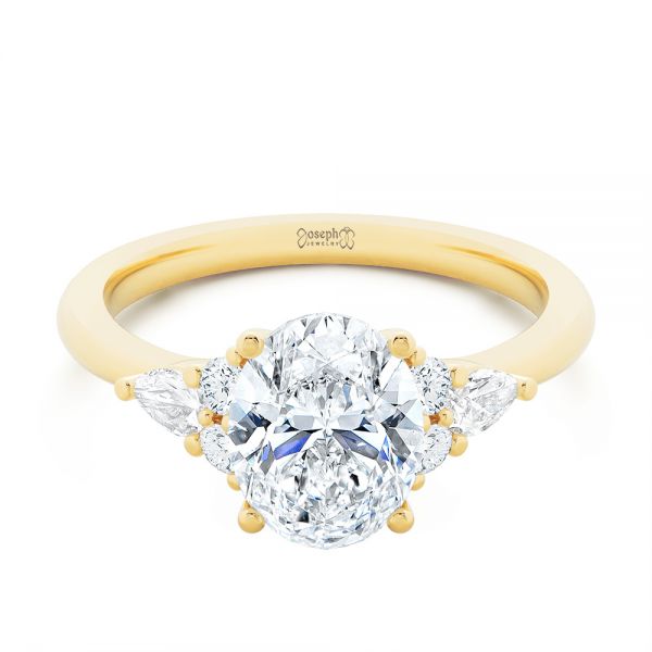 18k Yellow Gold Oval Cluster Engagement Ring - Flat View -  107282