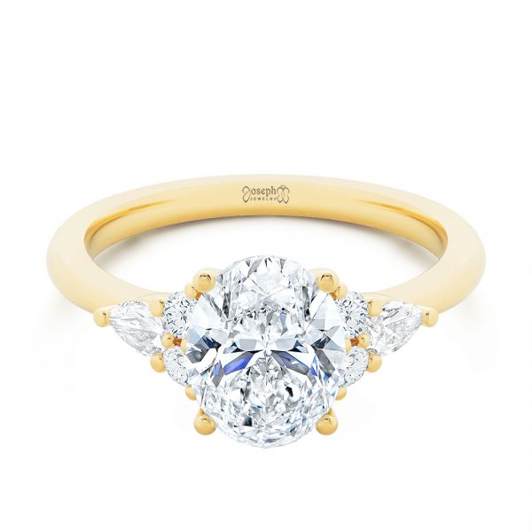 18k Yellow Gold Oval Cluster Engagement Ring - Flat View - 107282