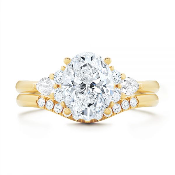 18k Yellow Gold Oval Cluster Engagement Ring - Top View -  107282