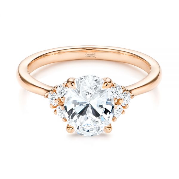 18k Rose Gold 18k Rose Gold Oval Diamond Cluster Engagement Ring - Flat View -  106824 - Thumbnail