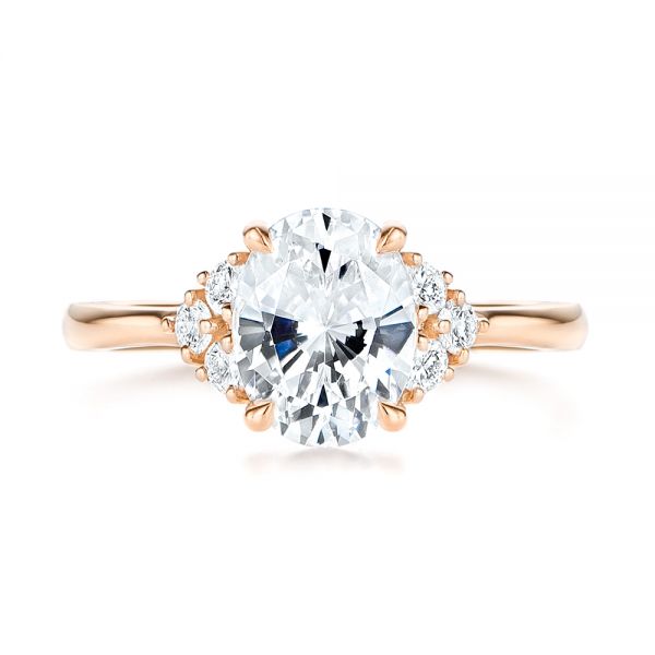 14k Rose Gold 14k Rose Gold Oval Diamond Cluster Engagement Ring - Top View -  106824 - Thumbnail