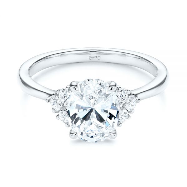18k White Gold 18k White Gold Oval Diamond Cluster Engagement Ring - Flat View -  106824 - Thumbnail