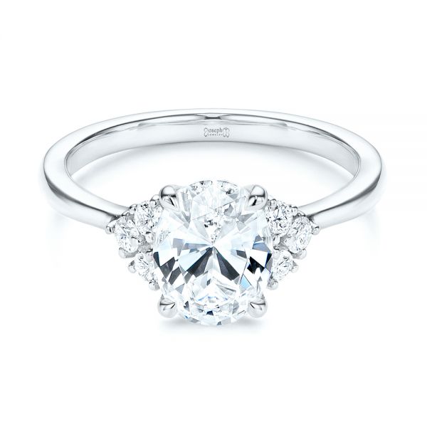 14k White Gold 14k White Gold Oval Diamond Cluster Engagement Ring - Flat View -  106824 - Thumbnail