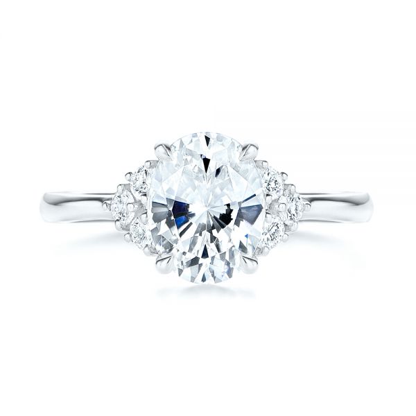 18k White Gold 18k White Gold Oval Diamond Cluster Engagement Ring - Top View -  106824 - Thumbnail