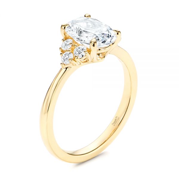 18k Yellow Gold 18k Yellow Gold Oval Diamond Cluster Engagement Ring - Three-Quarter View -  106824