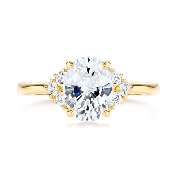 18k Yellow Gold 18k Yellow Gold Oval Diamond Cluster Engagement Ring - Top View -  106824 - Thumbnail