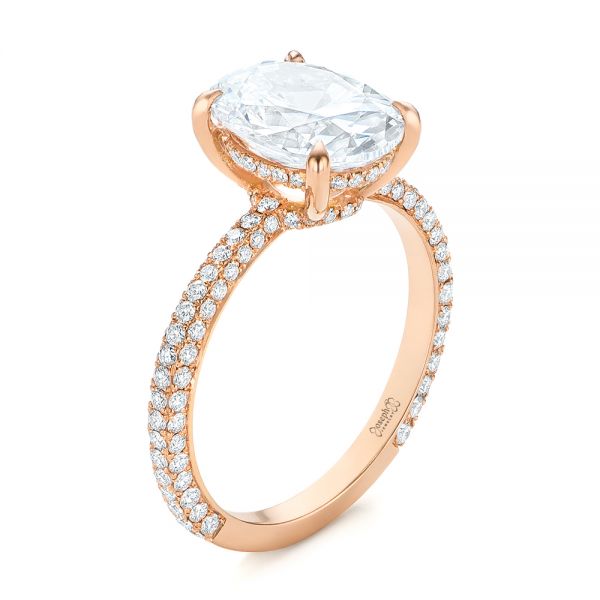 18k Rose Gold Oval Diamond Engagement Ring - Three-Quarter View -  104080