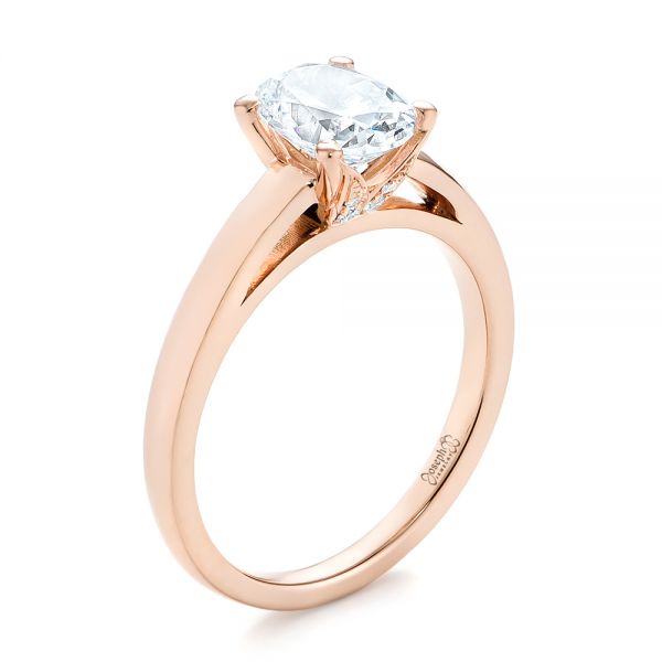 14k Rose Gold Oval Diamond Engagement Ring - Three-Quarter View -  104252