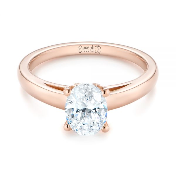 18k Rose Gold 18k Rose Gold Oval Diamond Engagement Ring - Flat View -  104252