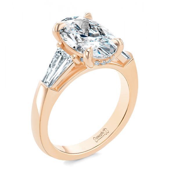 14k Rose Gold 14k Rose Gold Oval Diamond Engagement Ring With Tapered Baguette Accents - Three-Quarter View -  107618 - Thumbnail