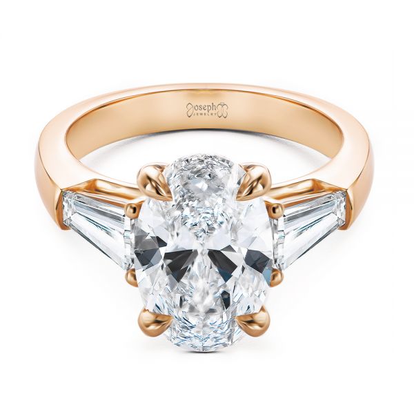 18k Rose Gold 18k Rose Gold Oval Diamond Engagement Ring With Tapered Baguette Accents - Flat View -  107618 - Thumbnail