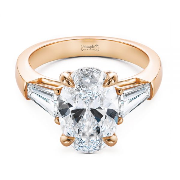 14k Rose Gold 14k Rose Gold Oval Diamond Engagement Ring With Tapered Baguette Accents - Flat View - 107618